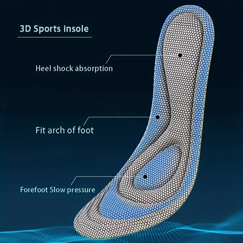 1 Pair 5D Memory Foam Insoles for Men & Women, Nano Sweat-Absorbing Running Cushions, Massage Sports Shoe Pads, Footbed Running Accessories