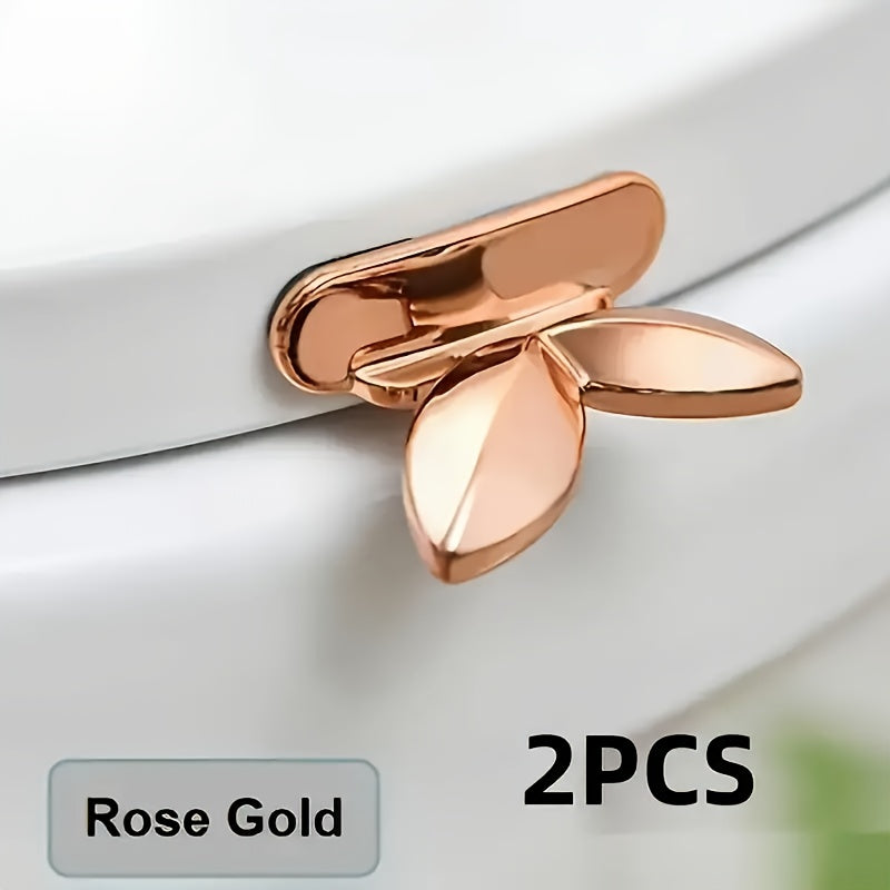 2 Pcs Rose Golden Toilet Seat Lid Lifters - Pre-Stick Design, Flower Pattern, Durable Acrylic, Easy to Clean