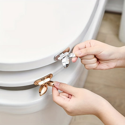 2 Pcs Rose Golden Toilet Seat Lid Lifters - Pre-Stick Design, Flower Pattern, Durable Acrylic, Easy to Clean