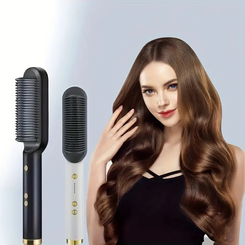 1 piece of straight hair comb, 2-in-1 electric straight hair curling styling tool, multifunctional straight hair straightener