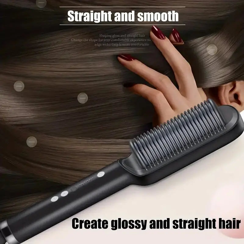 1 piece of straight hair comb, 2-in-1 electric straight hair curling styling tool, multifunctional straight hair straightener