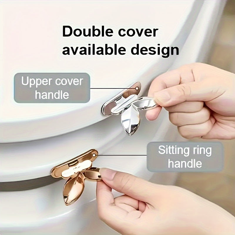 2 Pcs Rose Golden Toilet Seat Lid Lifters - Pre-Stick Design, Flower Pattern, Durable Acrylic, Easy to Clean